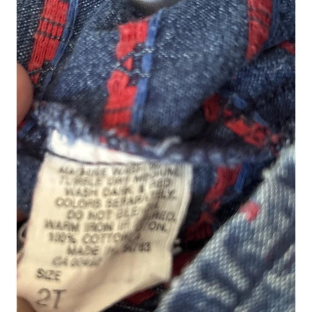 Vtg Lee Denim Overalls Boys 2 Toddler Cars Print USA Made Blue Red Retro - Picture 4 of 4